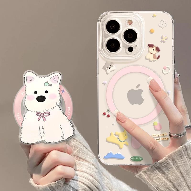 West Highland Puppy Apple 17promax mobile phone case new transparent magnetic cute all-inclusive bracket