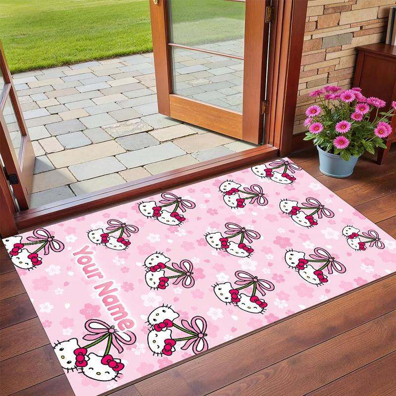 Crystal Velvet Rug Custom Name Text, Soft Non Slip Floor Mat Home DecorHello Kitty