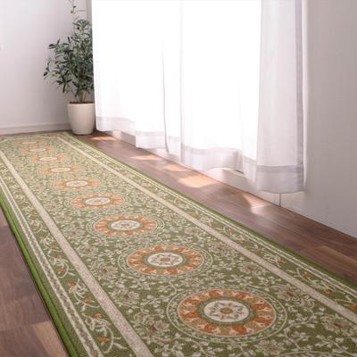IKEHIKO "Водоотталкивающая Романтика" Коврик для прихожей, 79 x 240 см, Зеленый, Водоотталкивающий, Элегантный узор, Нескользящий Нейлон, 4550317108600