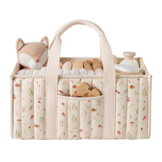 Цветочная стеганая сумка для подгузников Тканевая корзина для хранения Цветочный органайзер для детских подгузников с ручками и съемными перегородками для детской комнаты, автомобиля, спальни