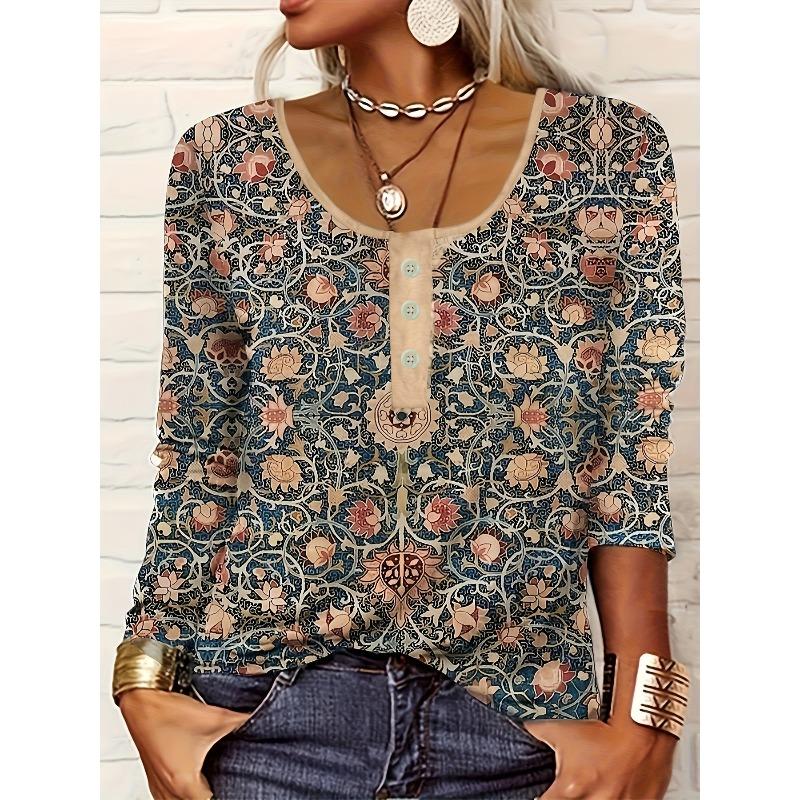 DICFY Women's Fashion Casual Autumn Winter Long Sleeve U-Neck Blouses & Shirts
