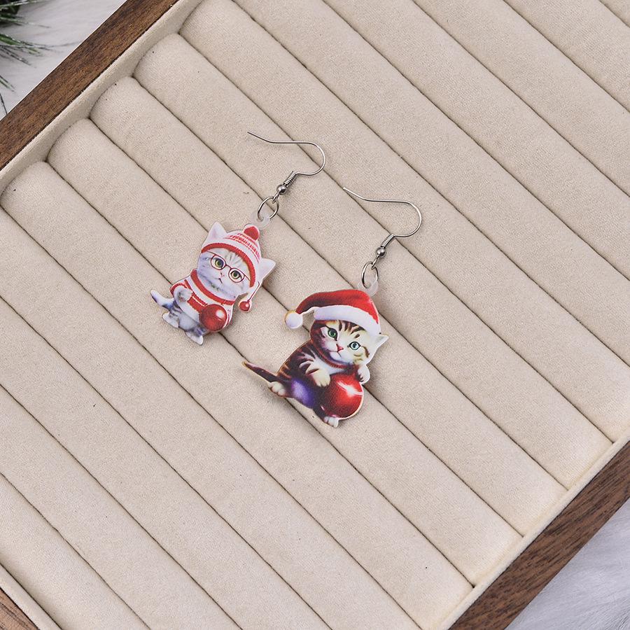 Festive Kitten & Panda Christmas Ball Earrings – Cute and Creative Holiday Jewelry