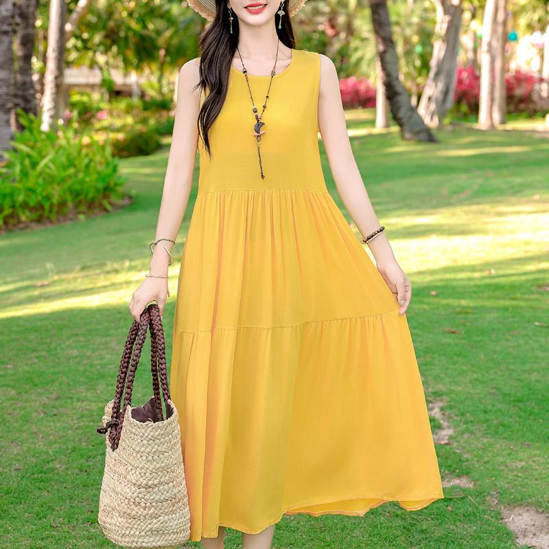 Плюс Размер Элегантное Женское Летнее Платье Повседневное Свободное Длинное Платье Без Рукавов Женская Винтажная Одежда