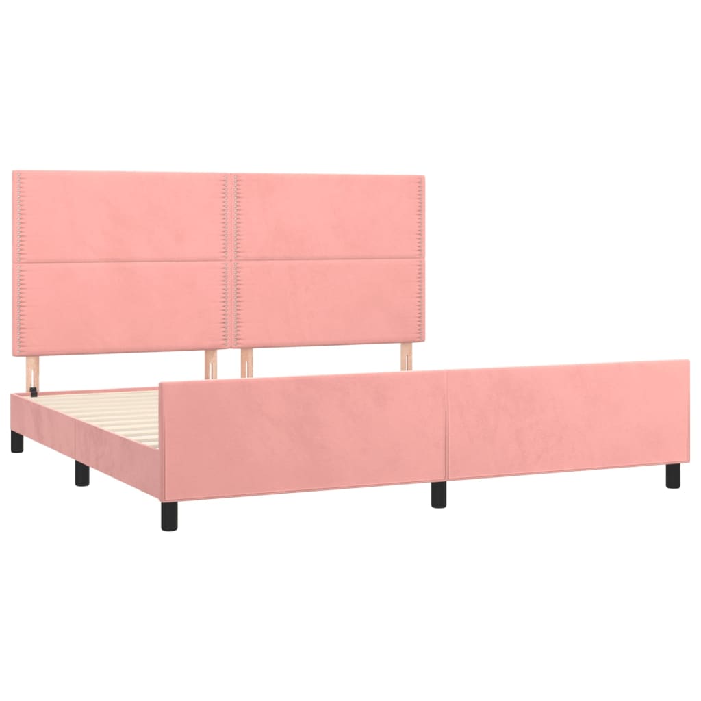 Pink Velvet Bed Frame with Adjustable Headboard 200x200 cm