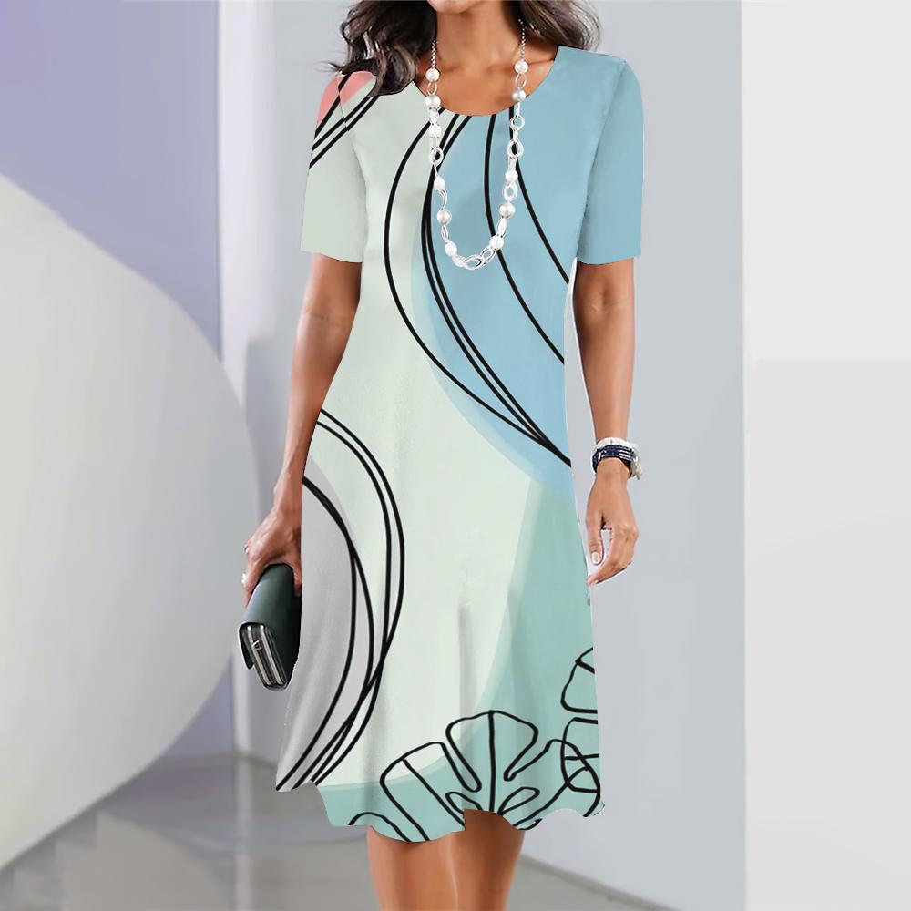 Новые платья с геометрическим принтом, элегантные платья, летние платья, одежда больших размеров для женщин