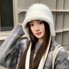 Rabbit Fur Hat Women's Knitted Ear Protection Hat Winter Cycling Hat Fleece Windproof and Cold Resistant Winter Warm Wool Hat Cold Hat