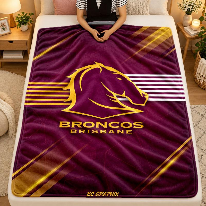 Flannel BlanketBrisbane Broncos Warm Soft Throw Blanket for Indoor Sofa Bed Living Room Use