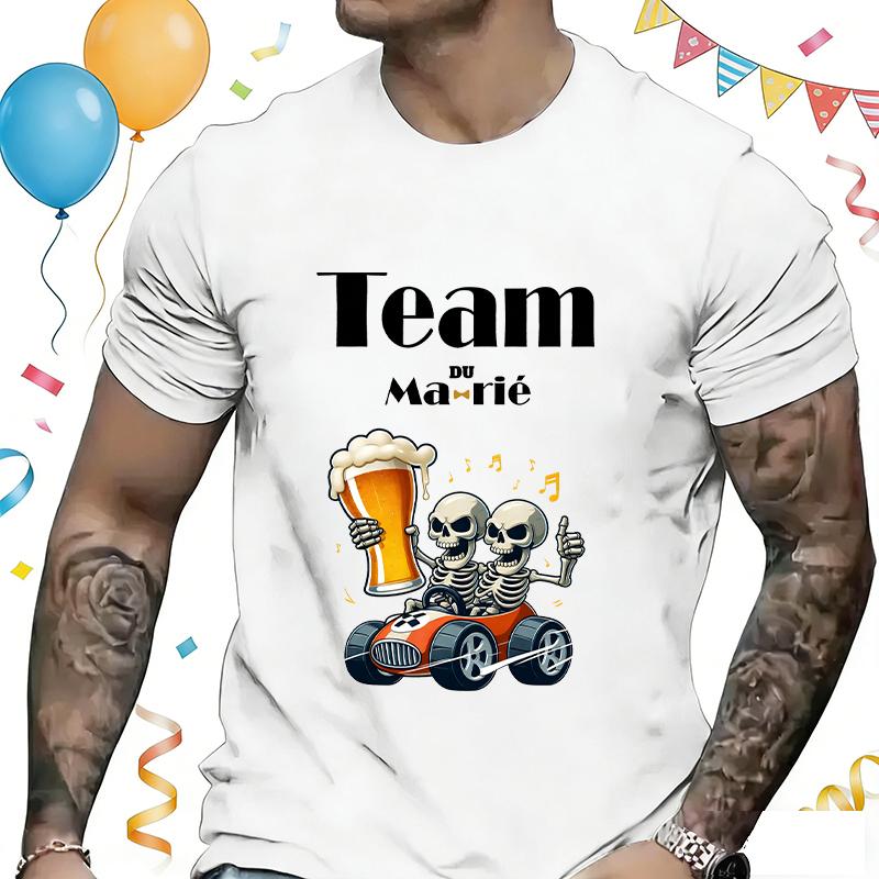 Team Du Mari Skeleton Gokart Beer Graphic Tshirt French Unisex Team Groom Best Unisex Short Sleeve Tees Evg Party Streetwear Tops