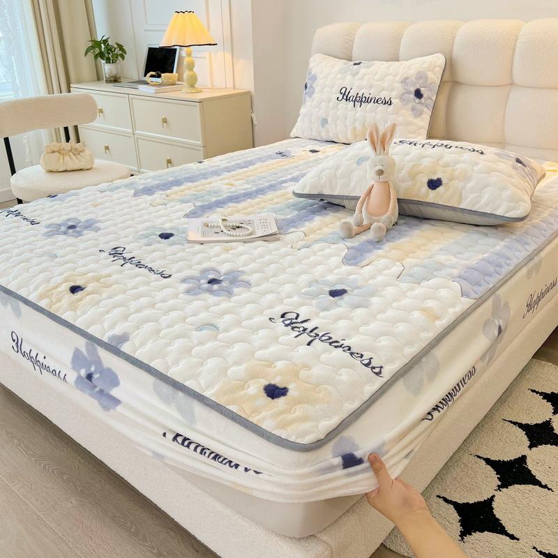 New Soybean Antibacterial Class a Milk Fiber Fitted Sheet Quilted Bedspread Non-Slip Household Dustproof Protective Cover Thickened Mattress