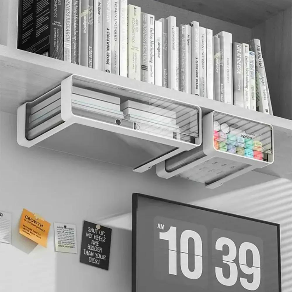 Скрытые под столом ящики для хранения Прозрачные ящики для ящиков Самоклеящиеся офисные столы Домашний пластиковый органайзер Шкафчик