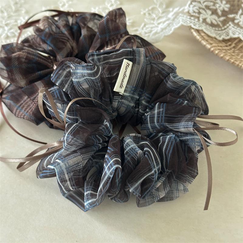 Sheer Gingham Scrunchies With Thin Ribbons Transparent Plaid Hair Ties Fairy Style Light Weight Hair Rope For Summer