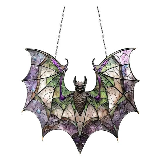 Halloween Colorful Bat Hanging Decoration Stained Glass 2D Flat Acrylic Witch Hat Suncatcher Indoor Outdoor Wall Window Hanging Sign Ornament