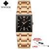 Fashion Stainless Steel Watches Men WWOOR Square Waterproof Quartz Watch Men Top Brand Luxury Gold Black Wristwatch For Man