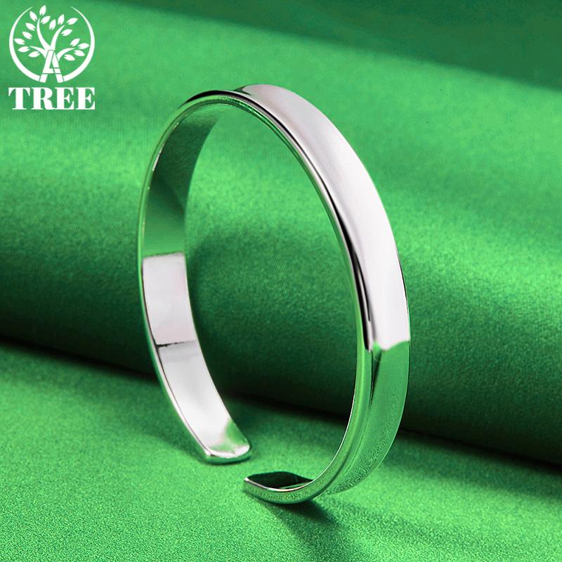 New Style 925 Sterling Silver Smooth Round Opening Adjustable Bangle Women's Birthday Party Gift Simple Jewelry Accessories