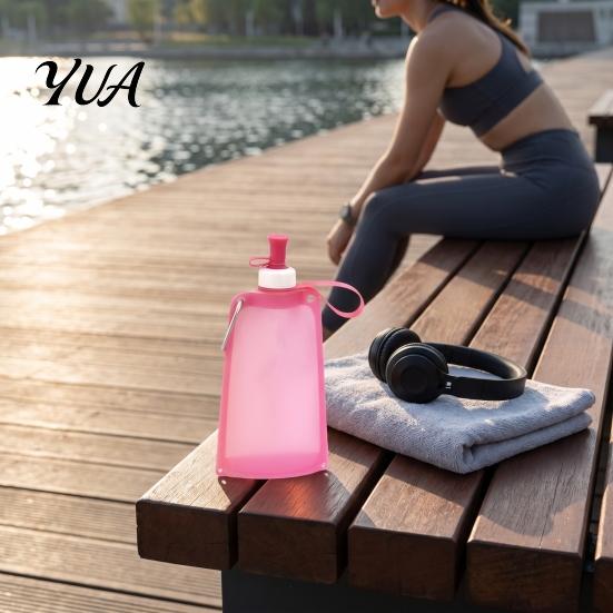 Drinking Water Bag 500ML Collapsible Silicone Bottle, Portable Folding Bag, Sport Flask Pouch with Lanyard for Outdoor Hiking Cycling Climbing