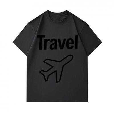 Men's 100% Cotton Crew Neck Short Sleeve T-Shirt, Casual Travel Airplane Graphic Print Comfortable Lightweight Tee For Daily Outdoor Vacation Street W
