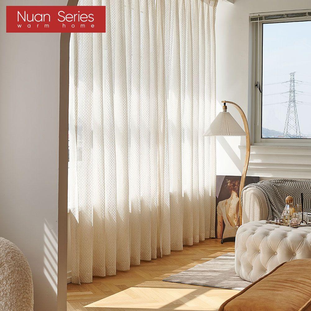 1 предмет, прозрачная занавеска кремового цвета, полупрозрачная тюль, занавеска для спальни, гостиной, серия Nuan