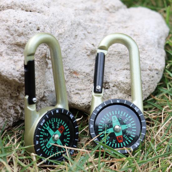 Survival Mini Compass Keychain Zinc Alloy Small Pocket Compass Carabiner Buckle Outdoor Accessory for Camping Hiking Backpacking