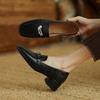 Casual Square Heel Small Leather Shoes New Fashion Single Shoes Women's Headgear and Feet One Pedal Beef Tendon Sole Large Size Medium Heel Fashion