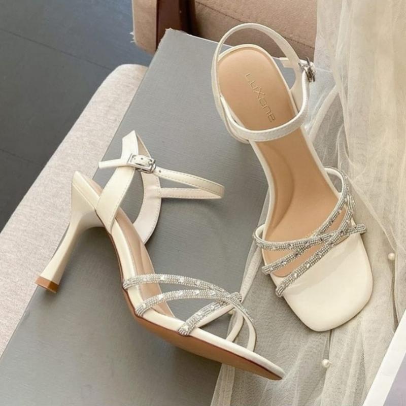 Melting Brown Women Crystal Strap Stiletto Sandal 2color
