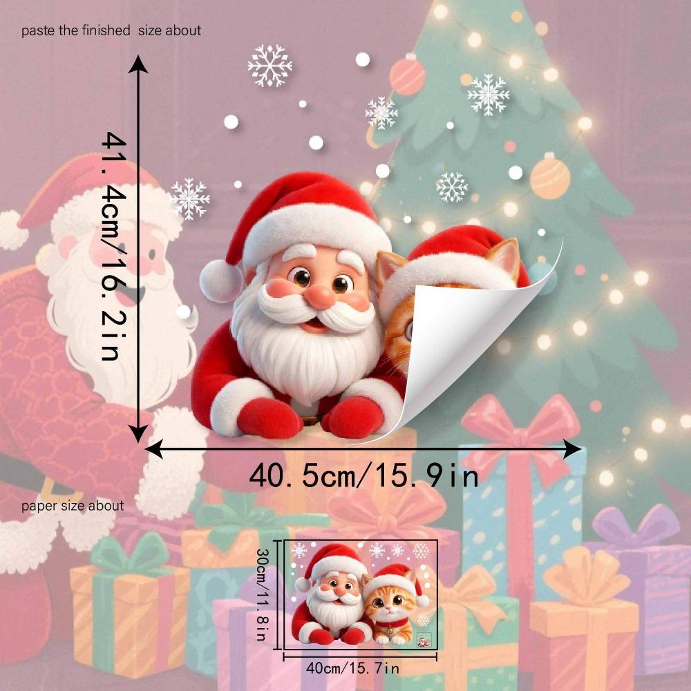2D Flat Printed 3D Christmas Static Cling Decal Waterproof Xmas Party Door Stickers New Year