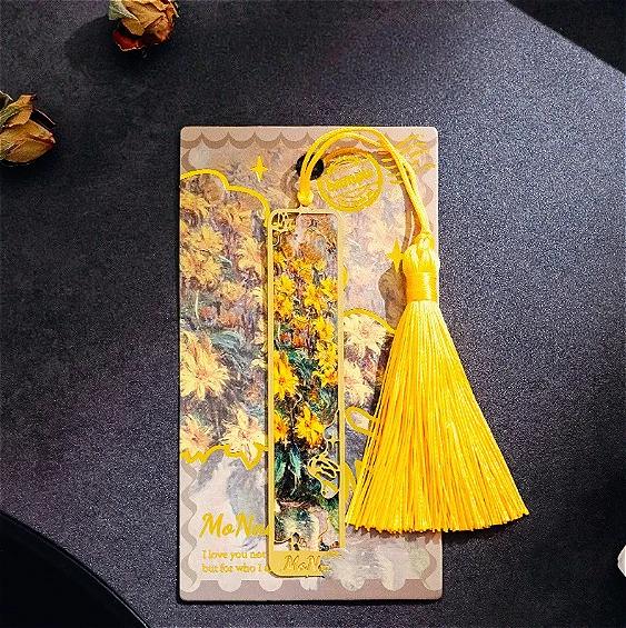 Ретро металлическая закладка для книги с масляной живописью - полая золотая закладка с длинной кисточкой - канцелярский подарок для книжных клубов и любителей книг