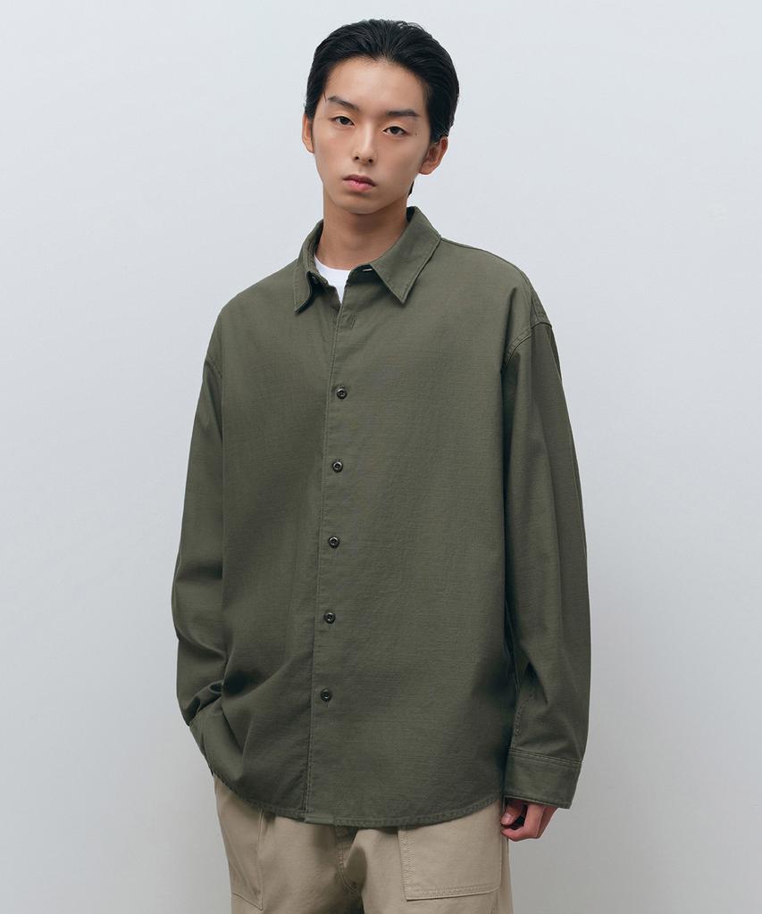 MUSINSA STANDARD Relaxed Back Satin Shirt [Khaki]