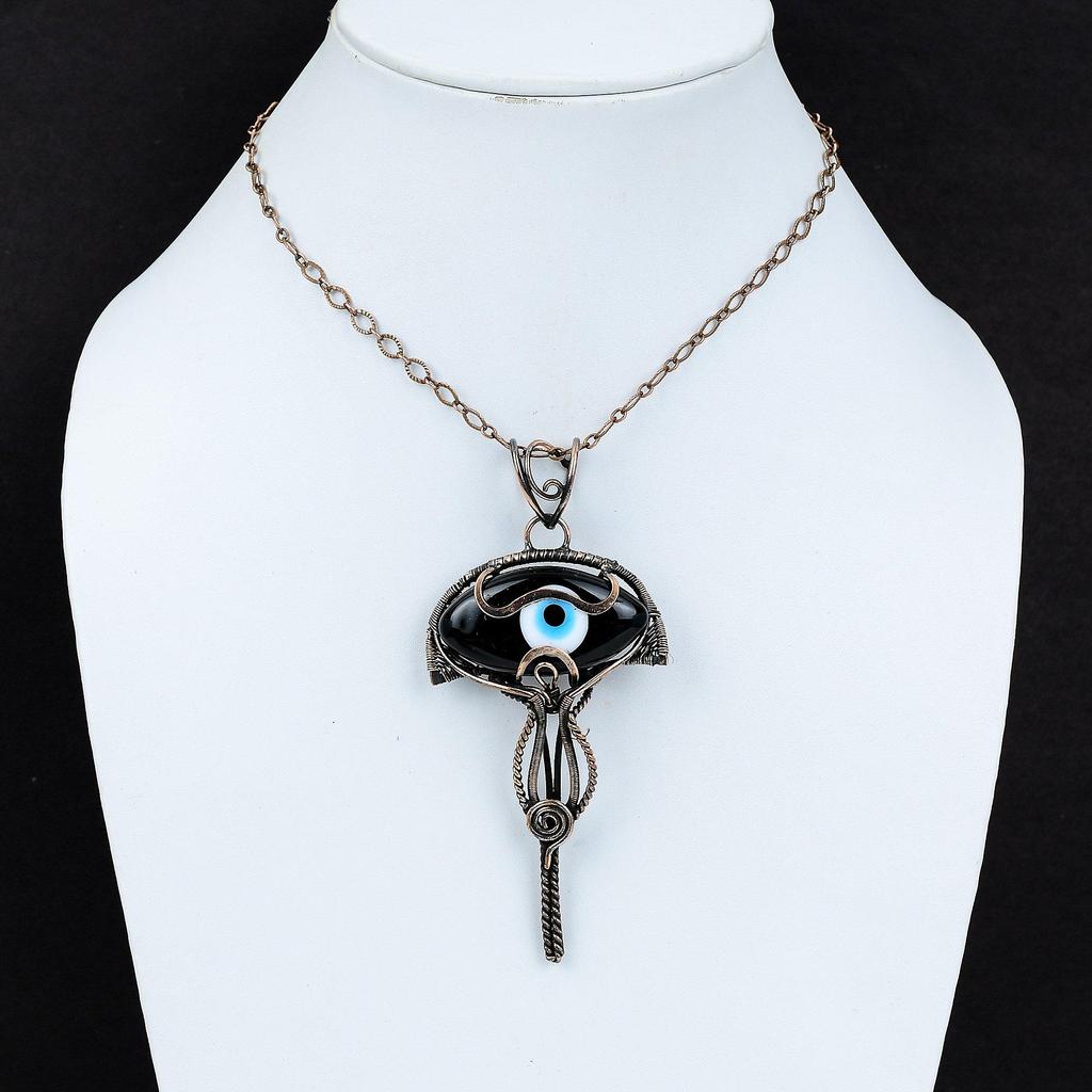 Черный цвет кулон от сглаза, медная проволока, обернутая кулоном, ручная работа, проволока, обернутая ювелирным изделием, драгоценный камень, кулон из меди, ювелирное изделие, подарок для него