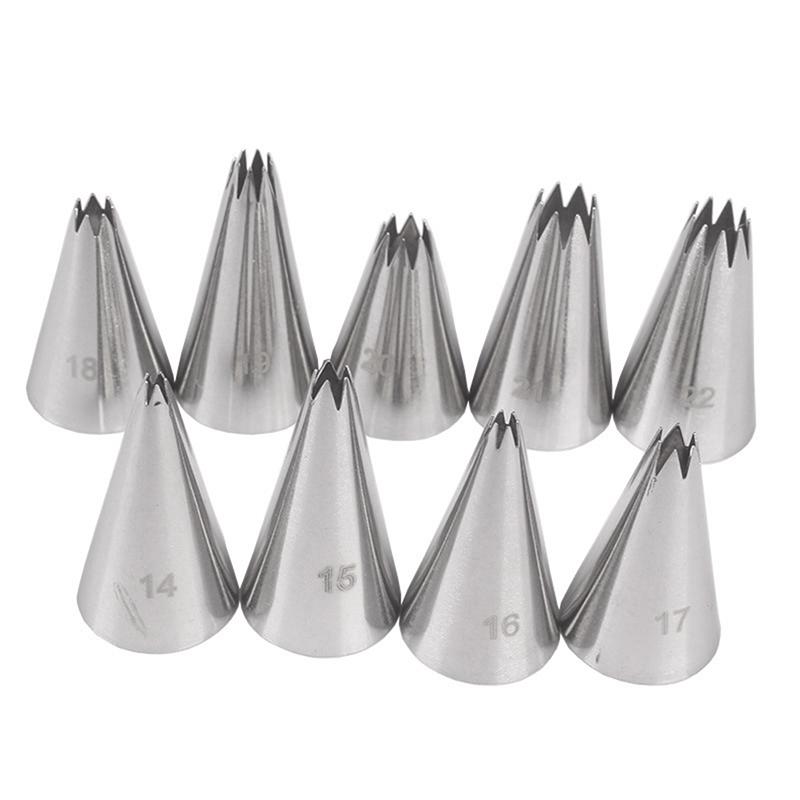 9 шт., насадки для крема с открытой звездой, набор для украшения торта, металлические наконечники для кондитерских мешков