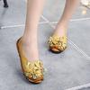 Yellow Red Black Blue Spring Summer Autumn Casual Sandals Handmade Flower Shoes Women's Flat Bottom Shoes Genuine Leather Shoes Soft
