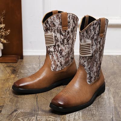 Модные золотистые ботинки-саженцы в стиле вестерн, ковбойские, до середины икры, для мужчин, модная ретро-обувь в военном стиле из искусственной ПУ-кожи, камуфляжные боевые ботинки для улицы, мужские