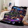 Vibrant Retro Muscle Car Flannel Blanket Graffiti US Racing Car Print Soft Throw for Bedroom Sofa Travel Cool Home Decors