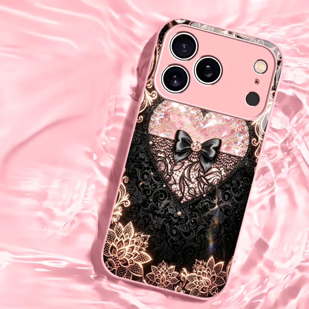 Кружевной чехол для телефона в форме сердца с бриллиантами для funda iphone для iPhone 17 Pro Max чехол стекло для iPhone 17 16 15 14 13 12pm Pro Plus
