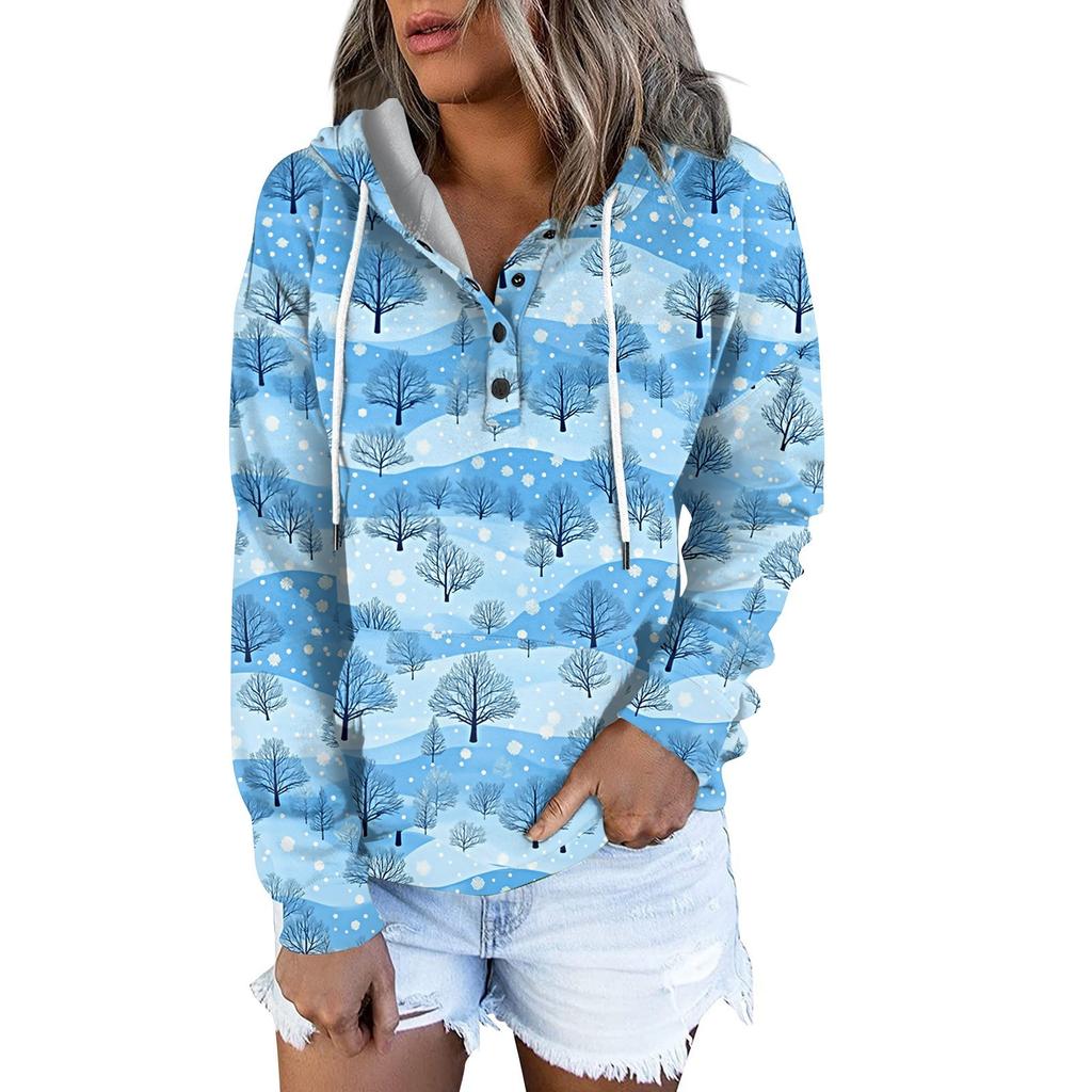 Женские повседневные модные принты с длинным рукавом на пуговицах пуловеры с капюшоном толстовки