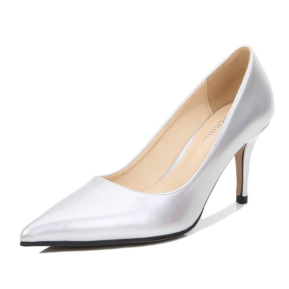 Ladies Stilettos Pointed Toe Pumps Solid Color Work Shoes 7.5cm Heel WZ