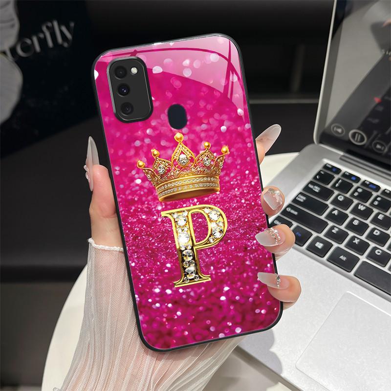 For Samsung M21 M31 M21S M31S Case Fashion Letters Hard Tempered Glass Back Covers For Samsung Galaxy M30s M 31 M 21 Phone Shell