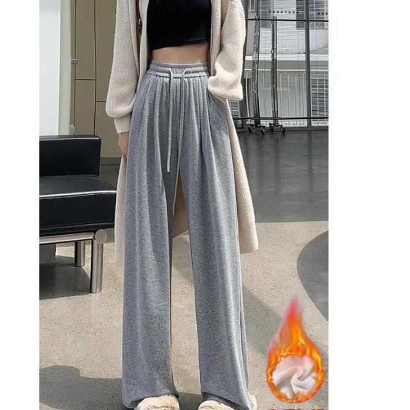 Casual Glutinous Rice Pants for Women In Spring and Autumn New High-waisted Slim Loose and Lazy Drooping Wide-leg Long Trousers