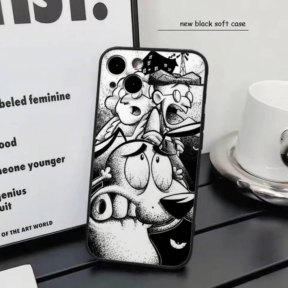 Мультяшный Кураж - Трусливый Пёс-G Для iPhone 13,17,11,12,16,14,15,Plus,Pro Max Мягкий Силиконовый Черный Чехол для Телефона