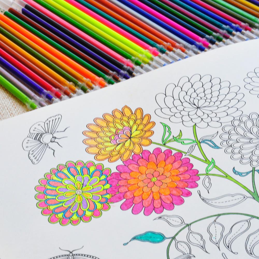 Премиальные гелевые ручки-заправки 100 цветов: 48 вариантов флуоресцентных глиттеров, пастельных перламутровых и многоцветных оттенков с 24 дополнительными цветными заправками