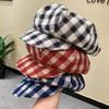 Niche Retro Black and White Plaid Octagonal Hat Women's Cotton and Linen Breathable Face Small Literary Newsboy Hat Beret