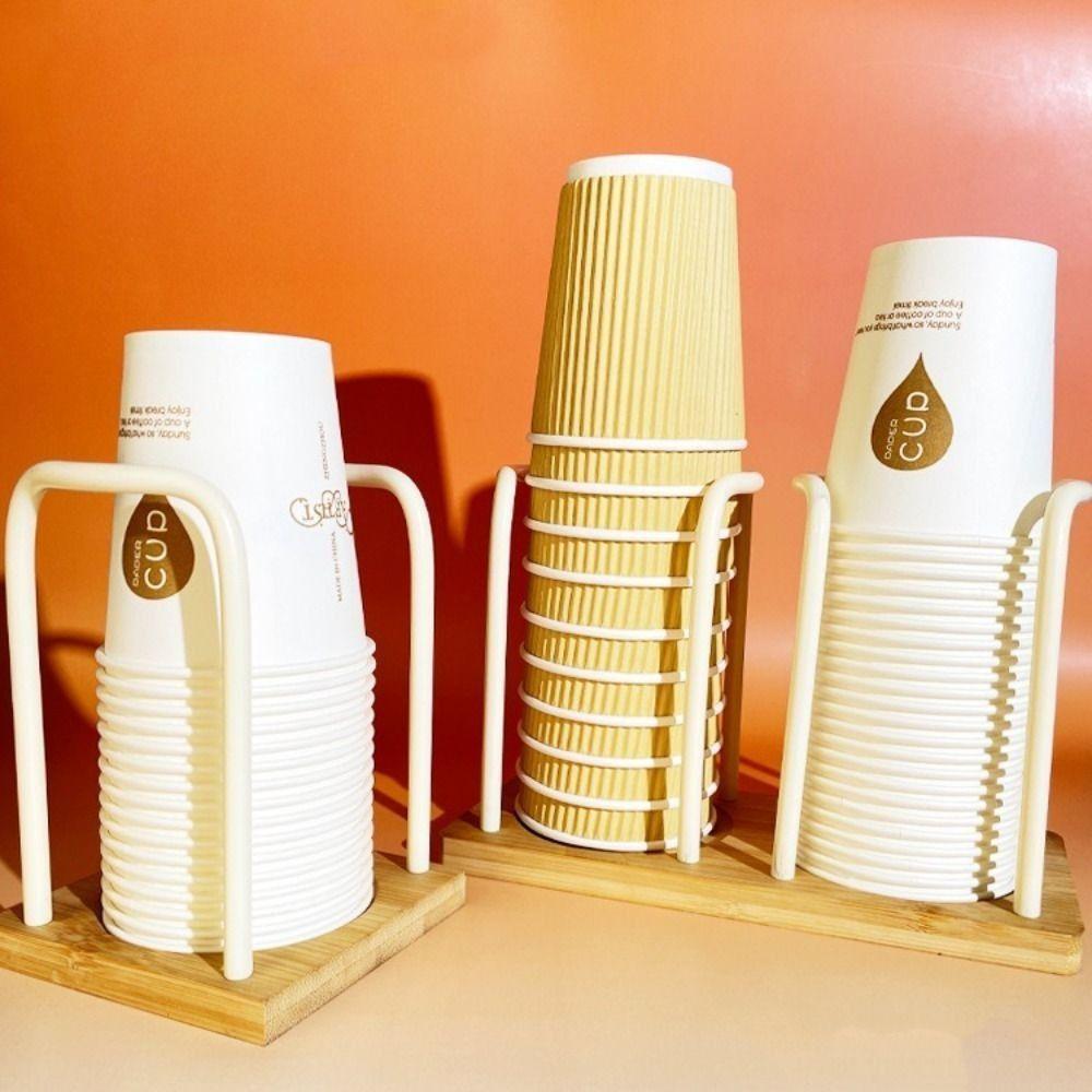 Nordic Style Disposable Cup Holder Multifunctional Wooden Bottom Cup Storage Rack Dispenser with Longer Stick Paper Cups Picker