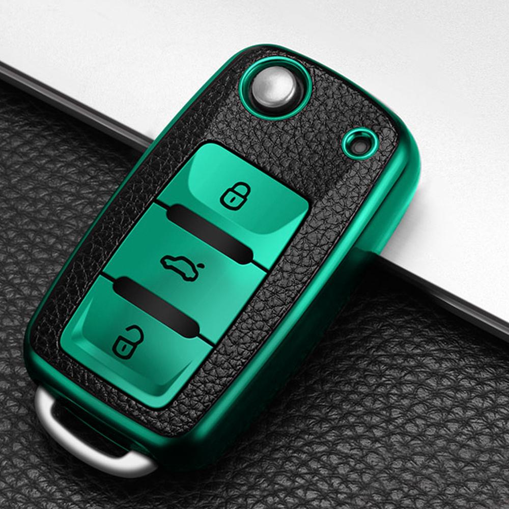For Skoda Octavia For Volkswagen VW Bora Polo Tiguan Jetta Passat B5 B6 B7 Golf Beetle 3 Buttons TPU Leather Car Key Case Cover Ptorector