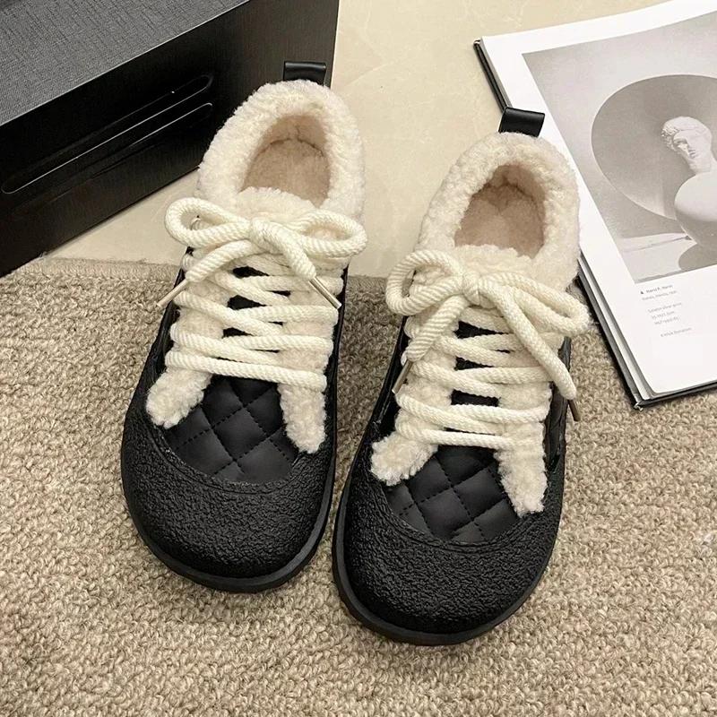 Женская обувь для сноуборда 2024 года, тренд осени и зимы, новые плюшевые кроссовки со шнуровкой разных цветов, женская теплая повседневная обувь из хлопка для активного отдыха