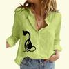 Женская мода хлопок лен блузка на пуговицах дамы длинный рукав топ повседневный воротник стойка печать рубашка