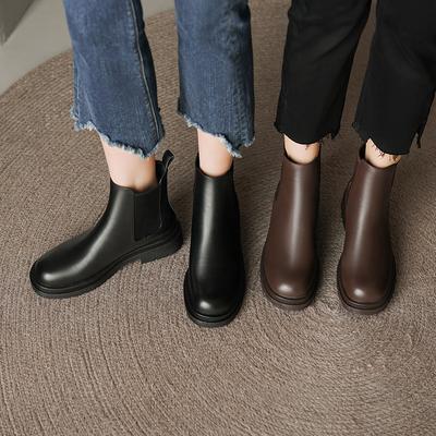Осенне-зимние женские ботинки с круглым носком, женская обувь на массивном каблуке, короткие сапоги, ботинки «челси», коричневые туфли на платформе в стиле ретро