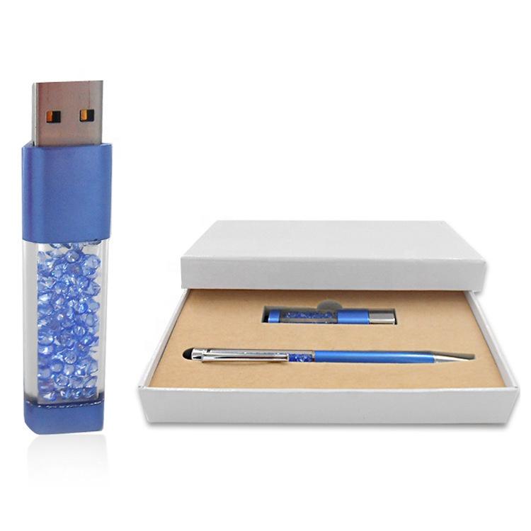 Корпоративный подарочный набор Роскошный промо USB-флеш-накопитель Подарочная коробка Набор ручек Хрустальный флеш-накопитель Стилус для сенсорных экранов