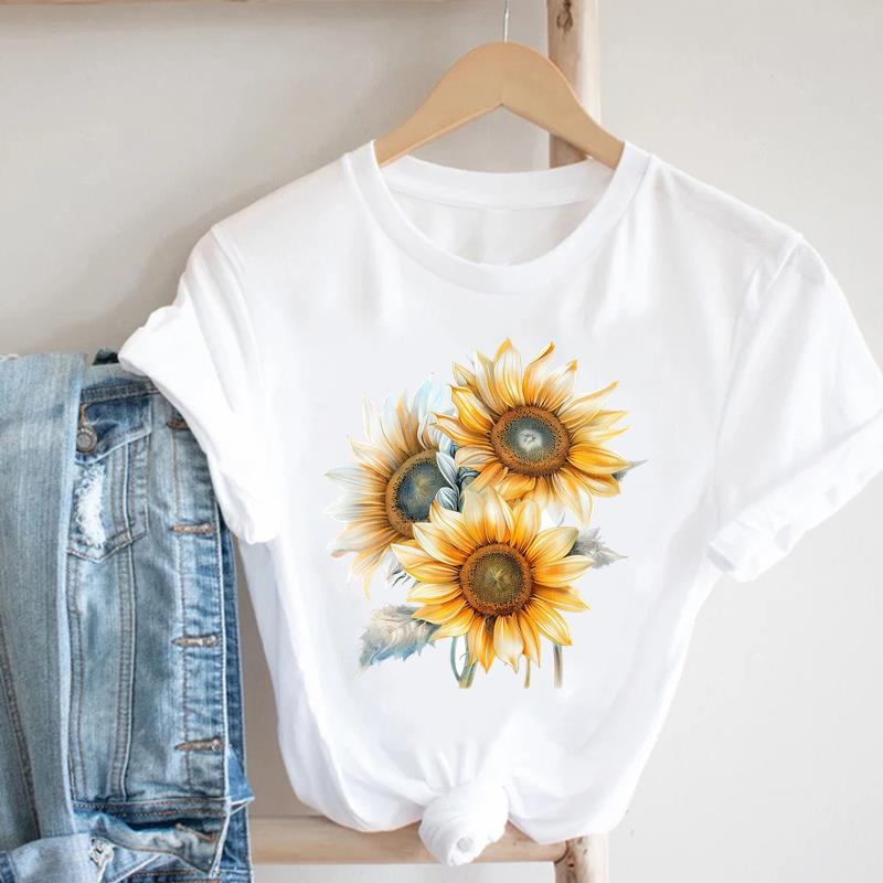 (Asian Size) Women Casual Top Leopard Flower Style Cute Clothing Fashion Print Lady Female Short Sleeve T Shirt Tee Graphic T-shirts