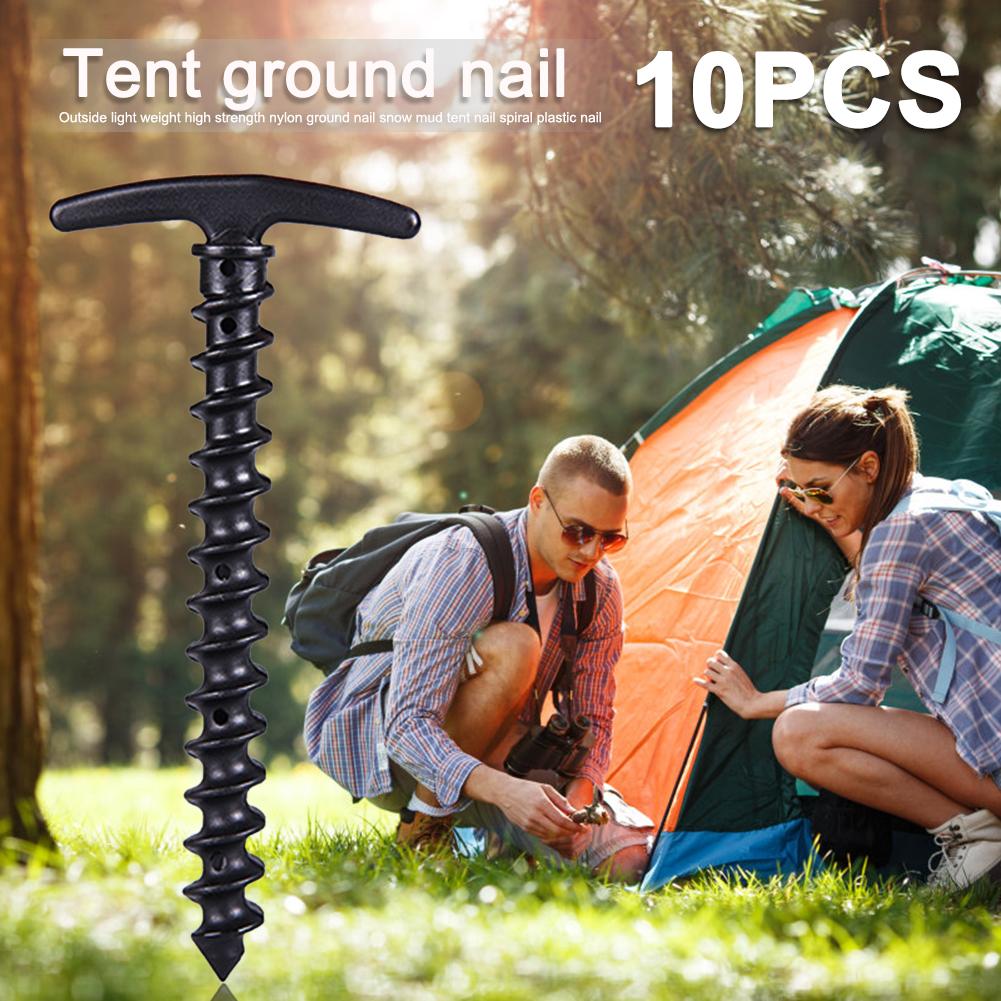 10pcs Screw Anchor Stakes Hiking Tent Stakes Pins Outdoor Camping Peg Ground Nails Spiral Plastic Fixing Supplies