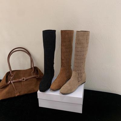 Ботинки Maillard остроносые ботфорты женские 2025 осень новинка коричневая замша полые ботинки обувь длинные ботинки