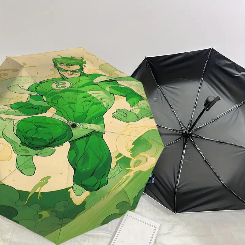 1pc Green Lantern Automatic Open/Close Umbrella Compact Folding Umbrella with 8-Rib Shaft lightweight esign, for Women/Men1192A